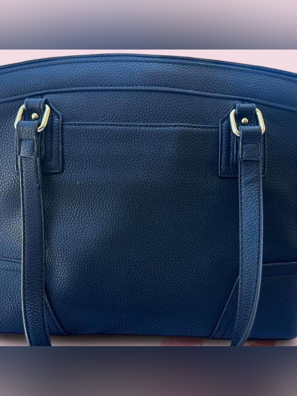 Liz Claiborne Dark Blue Pebbled Leather Tote with Gold Hardware - Picture 3 of 4